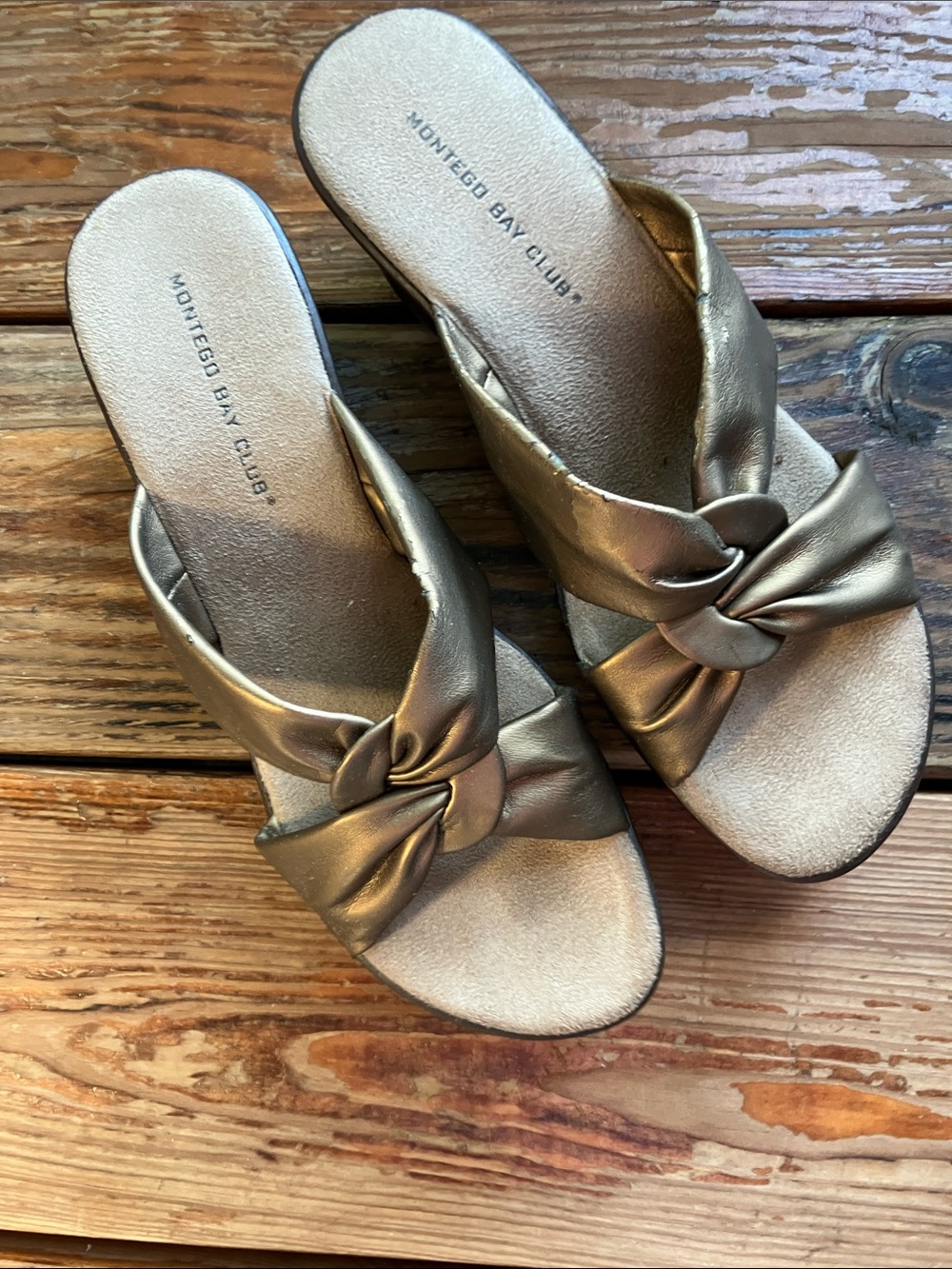 Montego Bay Club Metallic Gold Knot Slide Sandals - Picture 12 of 13